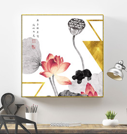 新中式国画水墨金箔荷花装饰画