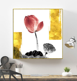 新中式国画水墨金箔荷花装饰画