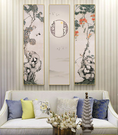 新中式国画三联沙发背景装饰画