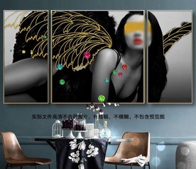 美女晶钻线条翅膀黑白装饰画