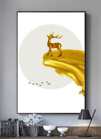 金色笔刷金箔麋鹿简约轻奢装饰画