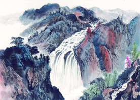 瀑布山水画