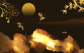 新古典国潮风金色山水背景墙