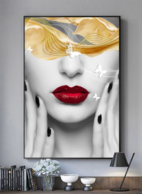 线条性感红唇美女黑白装饰画