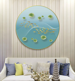 新中式荷叶金鱼晶瓷装饰画