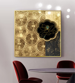 新中式金箔荷花线条立体装饰画