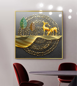 新中式金箔麋鹿线条立体装饰画