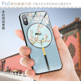 古风花鸟扇子手机壳图案