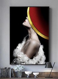 美女礼帽金箔黑白装饰画