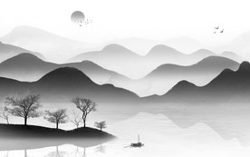 灰色山水中国风画 TIF分层