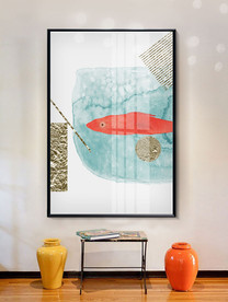 手绘金鱼小清新金箔装饰画