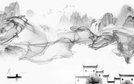 线条山水背景墙画 TIF分层