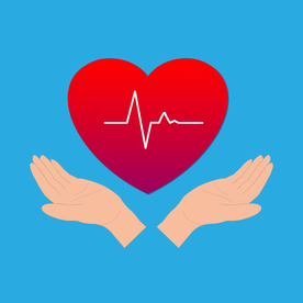 健康生活，双手捧着跳动的红心图
