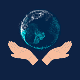 双手托捧未来科技点粒子地球