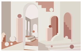 3D立体手绘几何罗马建筑背景墙