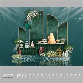 墨绿色婚礼甜品区效果