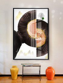 晶瓷几何抽象年轮美女黑白装饰画