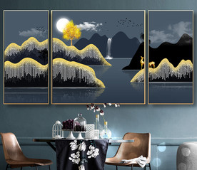 晶瓷晶贝山水三联装饰画