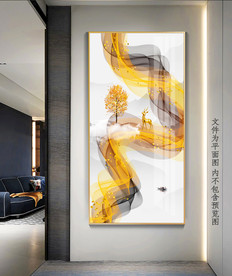 轻奢新中式抽象山水玄关装饰画