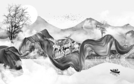 新中式背景山水画 TIF分层