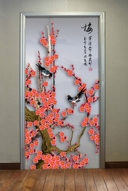 原创玄关梅花喜鹊装饰画壁画