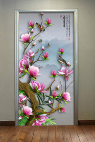 原创玄关高清玉兰花鸟装饰画