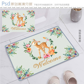 欧式田园风可爱小鹿地垫图案设计
