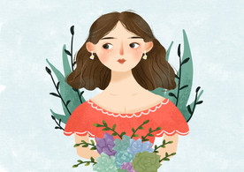 插画女孩可爱头像多肉值物