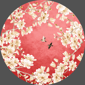 工笔花鸟团花 红色花鸟装饰画