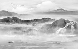 石纹山水情国画 TIF分层