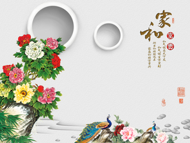 中式壁画 牡丹