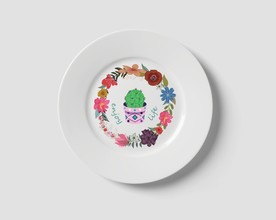 多彩手绘花环餐具图案设计