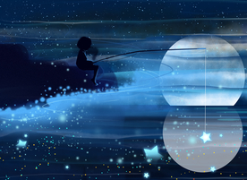 夜色海边垂钓插画海报