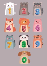 手绘卡通动物识字学习牌