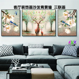 麋鹿装饰画 抽象三联画 装饰画