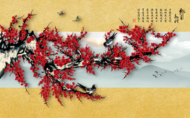 原创梅花喜鹊装饰画背景墙