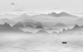 简约山水水墨国画 TIF分层