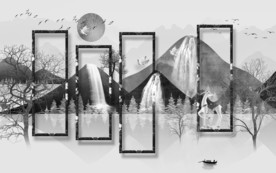 高档山水水墨国画 TIF分层