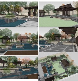 中式庭院园林建筑模型