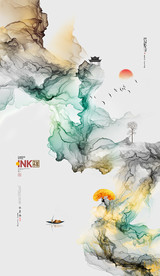 小清新水墨画 玄关背景墙