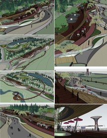 滨水河廊道景观挑台模型