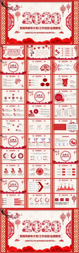 剪纸喜庆年终总结工作汇报PPT