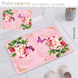 欧式田园蝶恋花玫瑰地垫