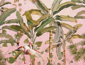 北欧抽象森林树木火烈鸟装饰画