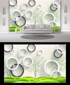 卡通树电视背景墙