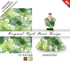 抽象线描茼蒿四方连续