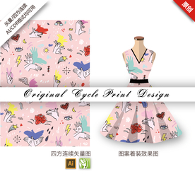 手绘手势五官四方连续