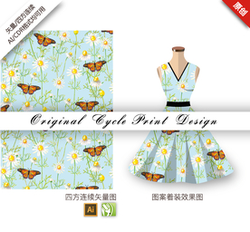 矢量海棠蝴蝶花四方连续