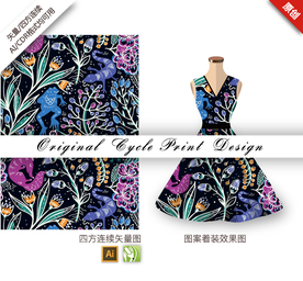 矢量手绘牡丹四方连续