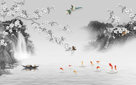 国画山水水墨国画 TIF分层